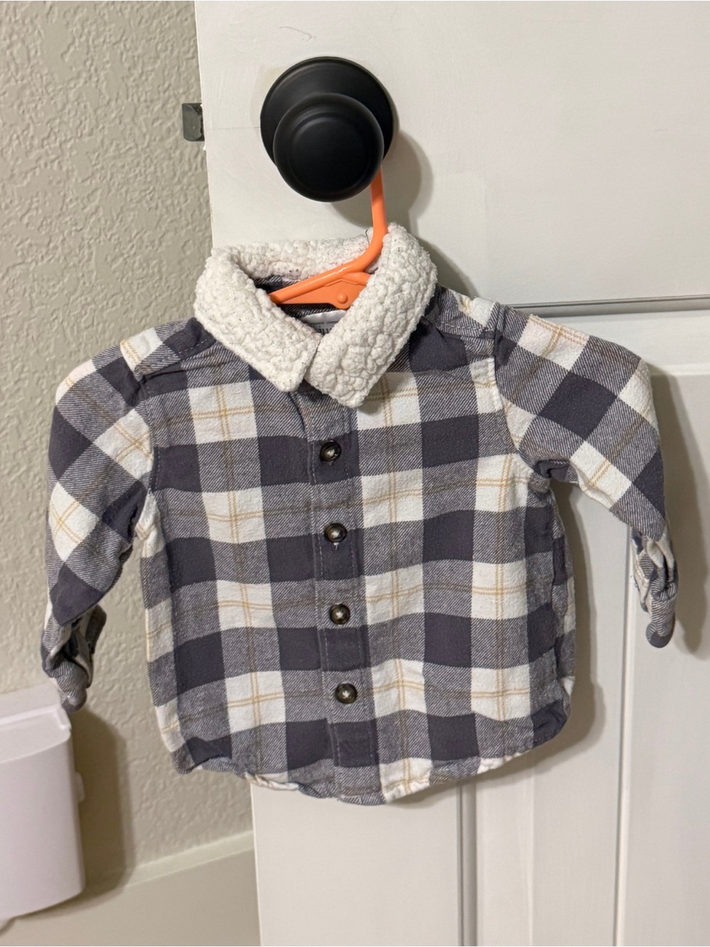 Carter's Gray & White Plaid Sherpa Collar Button-Front Shirt